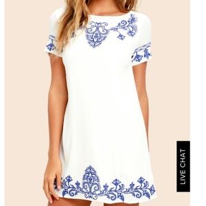 Lulus Blue and White Embroidered Dress